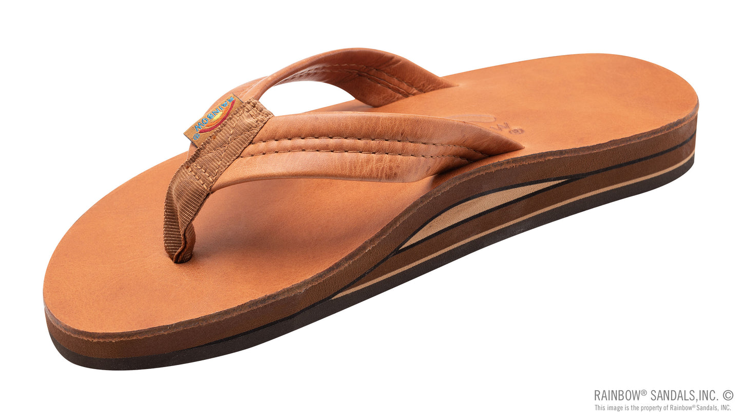 Rainbow Mens | Double Layer | Luxury Leather Sandal (Tahitian Brown)