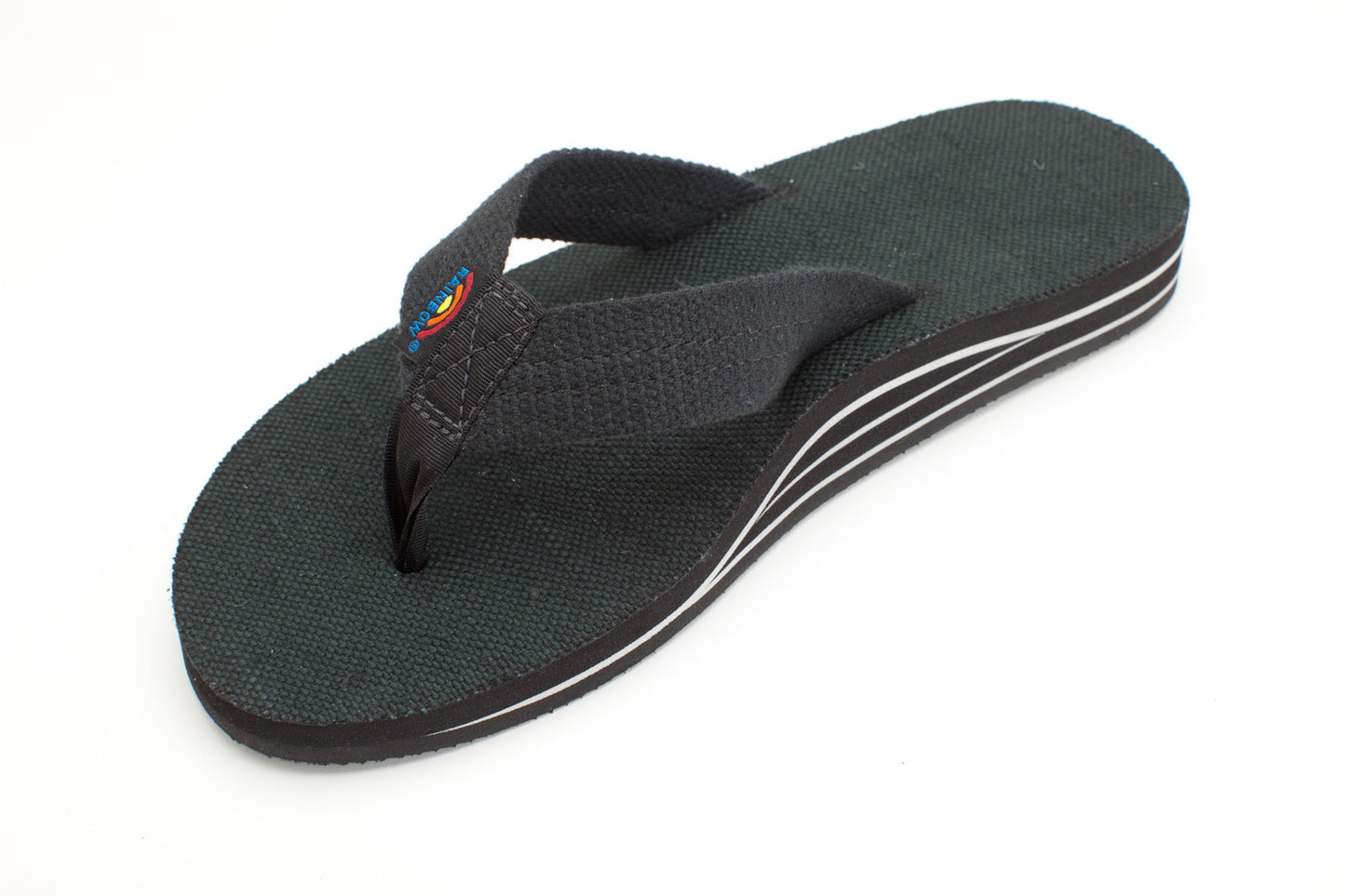 Rainbow Mens | Double Layer | Hemp & Rubber Sandal (Black)